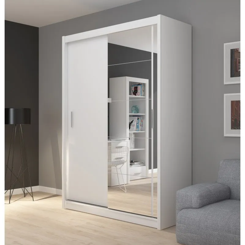 SLIDING DOOR WARDROBE FASSO WHITE WITH MIRROR 150CM