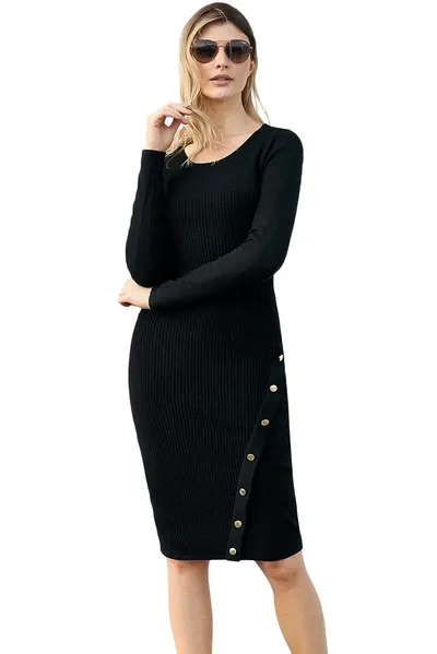 Slim Fit Button Detail Sweater Dress