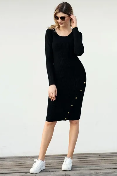 Slim Fit Button Detail Sweater Dress