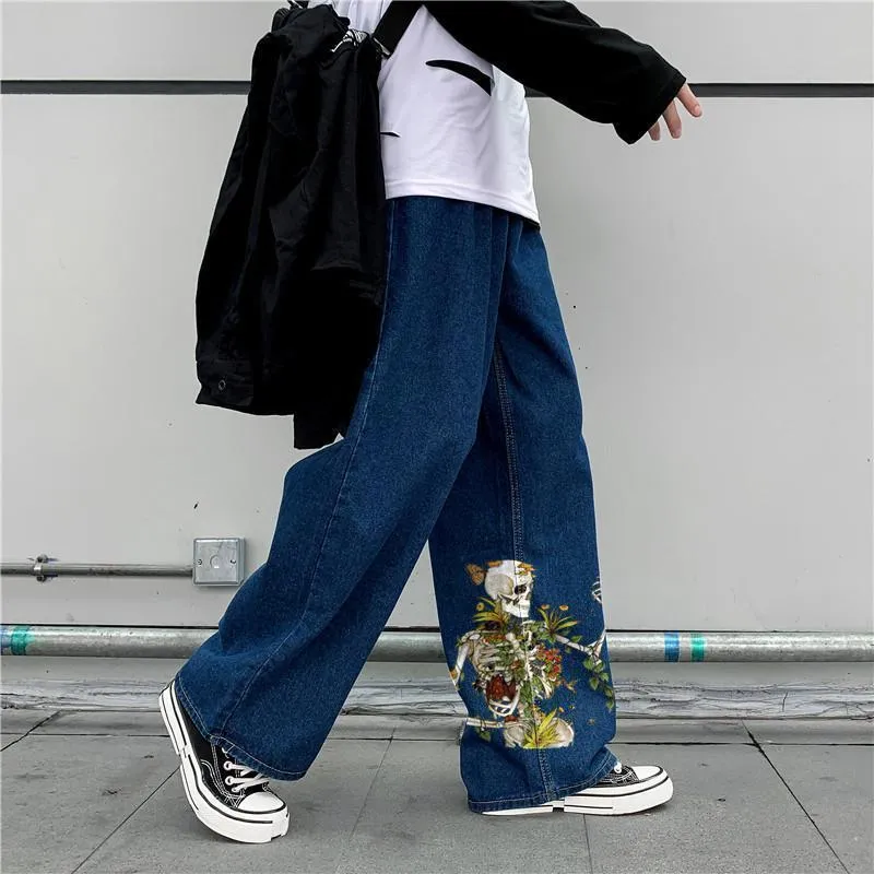 Spoof skull street style denim pants