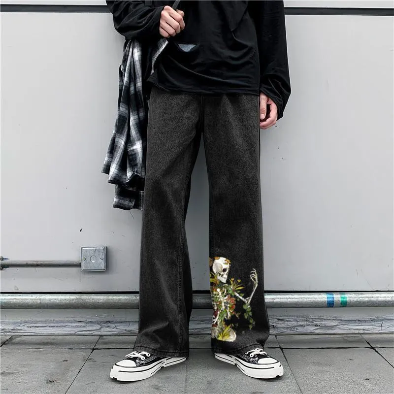 Spoof skull street style denim pants