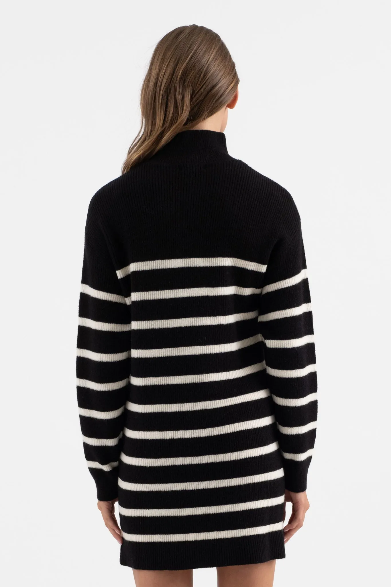 STRIPE MOCK NECK LONG SLEEVE KNIT SWEATER DRESS