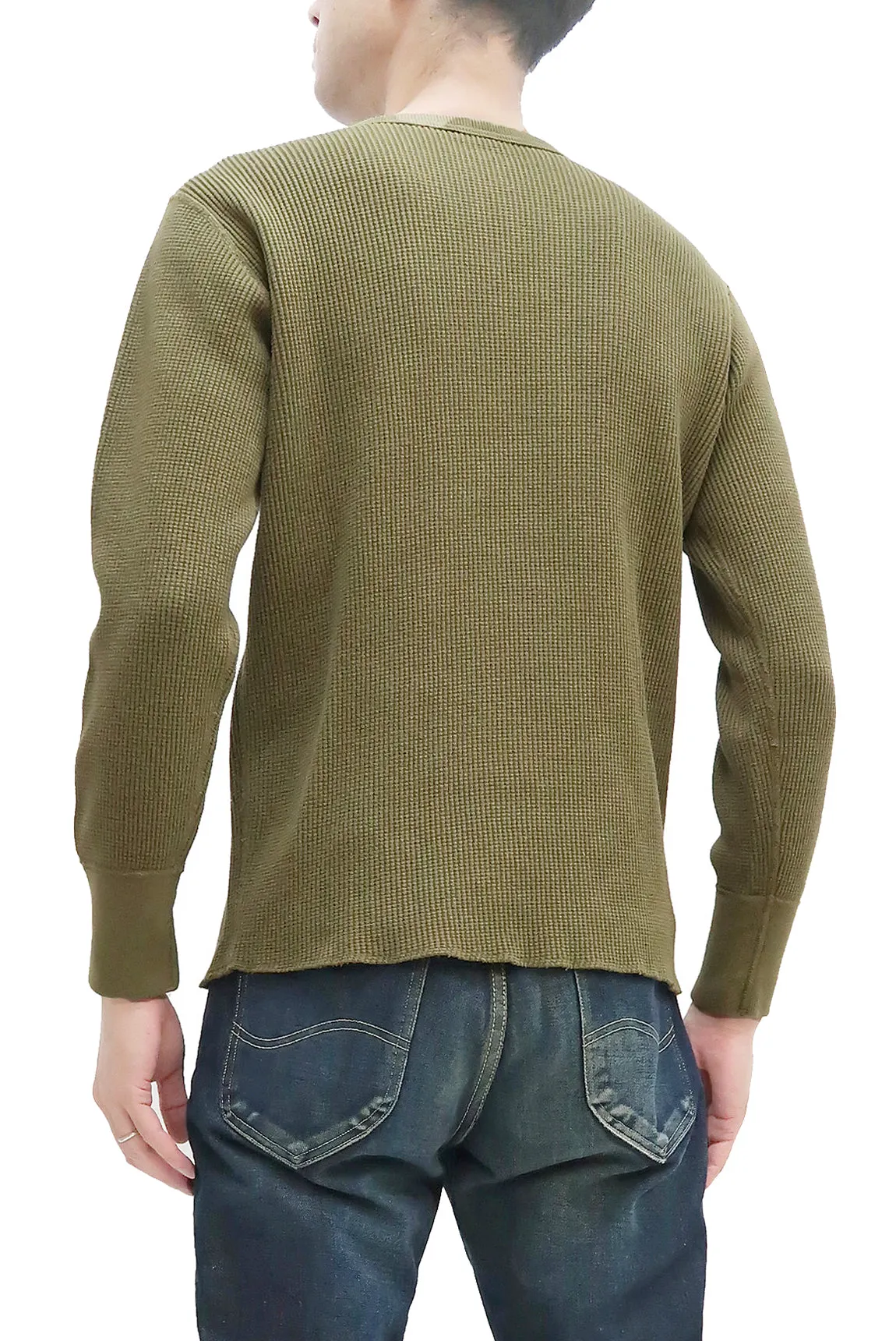 Studio D'artisan Waffle-Knit Thermal T-Shirt Men's Casual Long Sleeve Plain Crew-Neck Heavyweight Thermal Tee 9936 Khaki