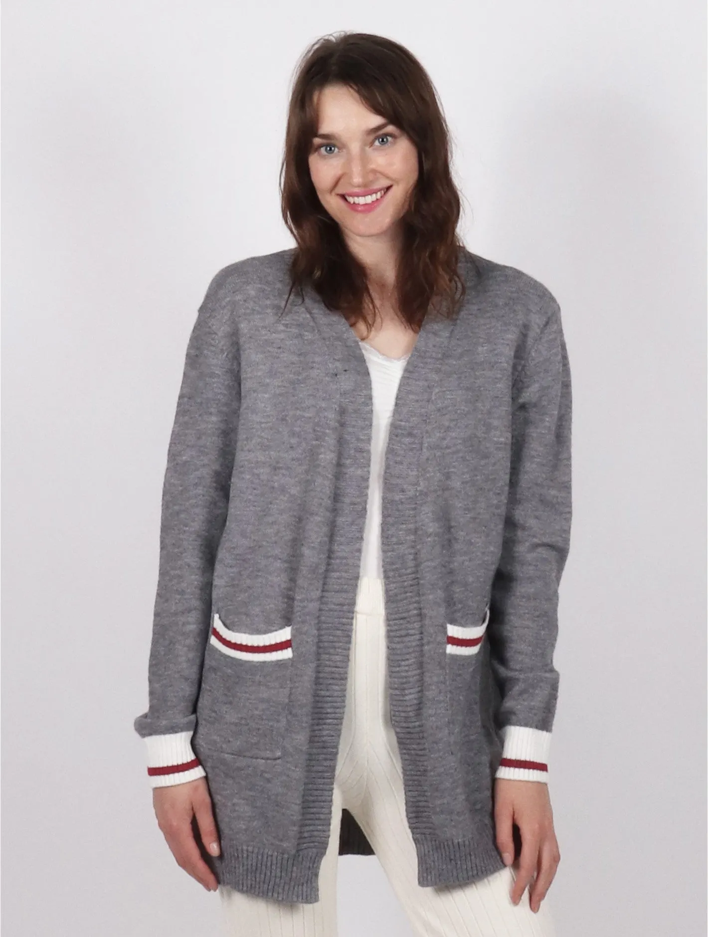 Sweater - Grey w/ Red & White Detail