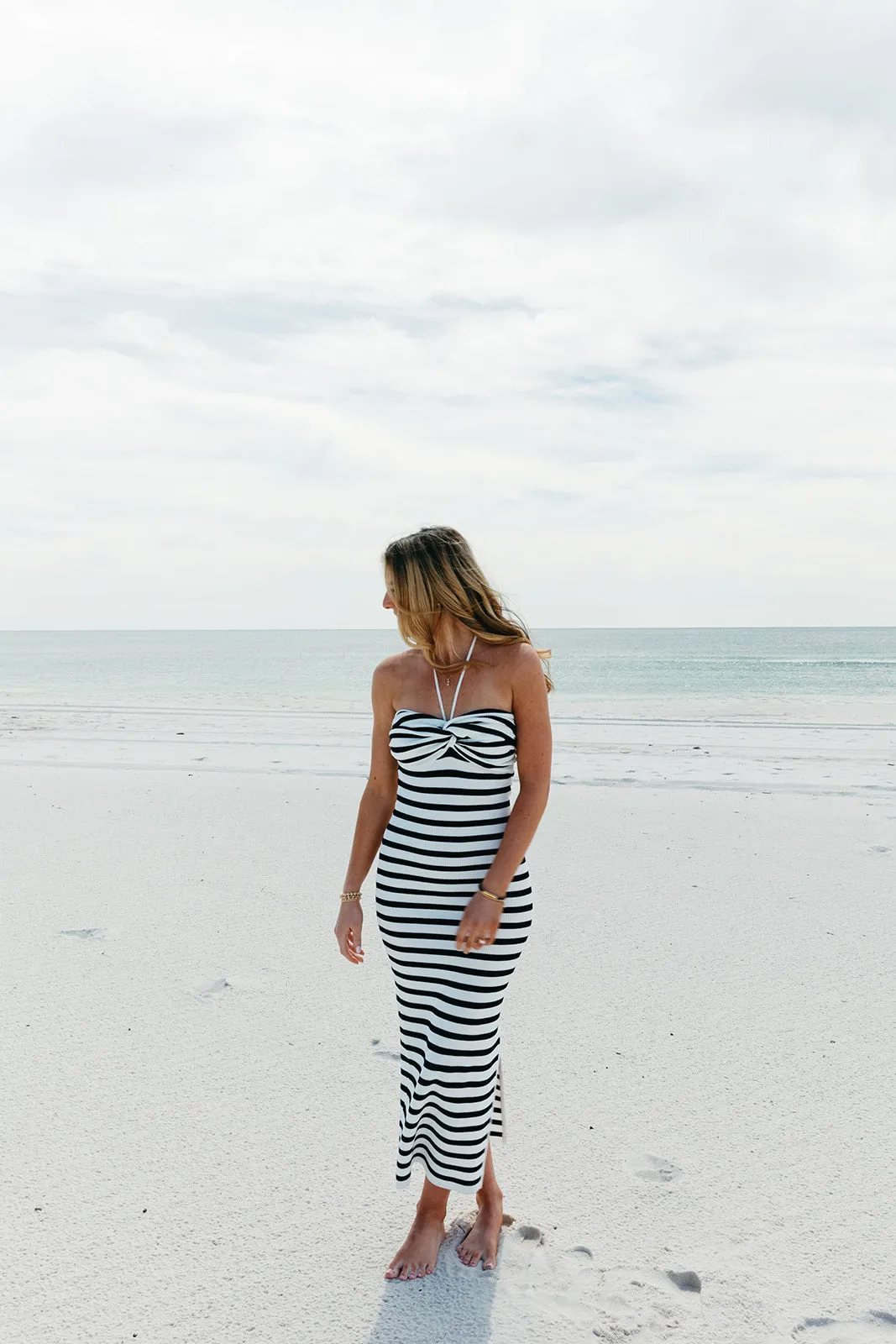 Take Chances Striped Dress -White/Black