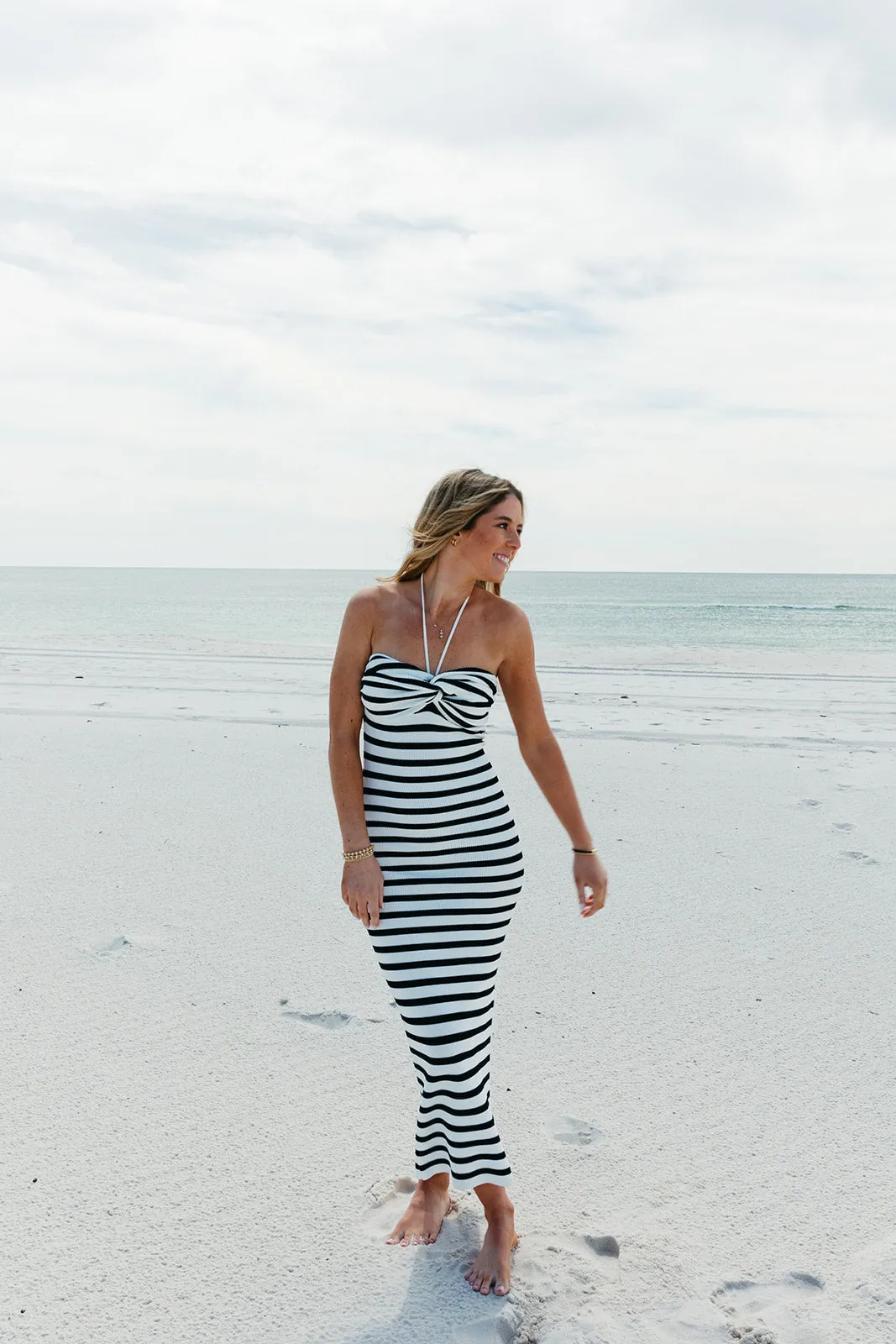 Take Chances Striped Dress -White/Black