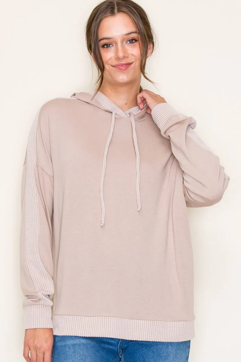 Taupe Ribbed Lightweight Hoodie