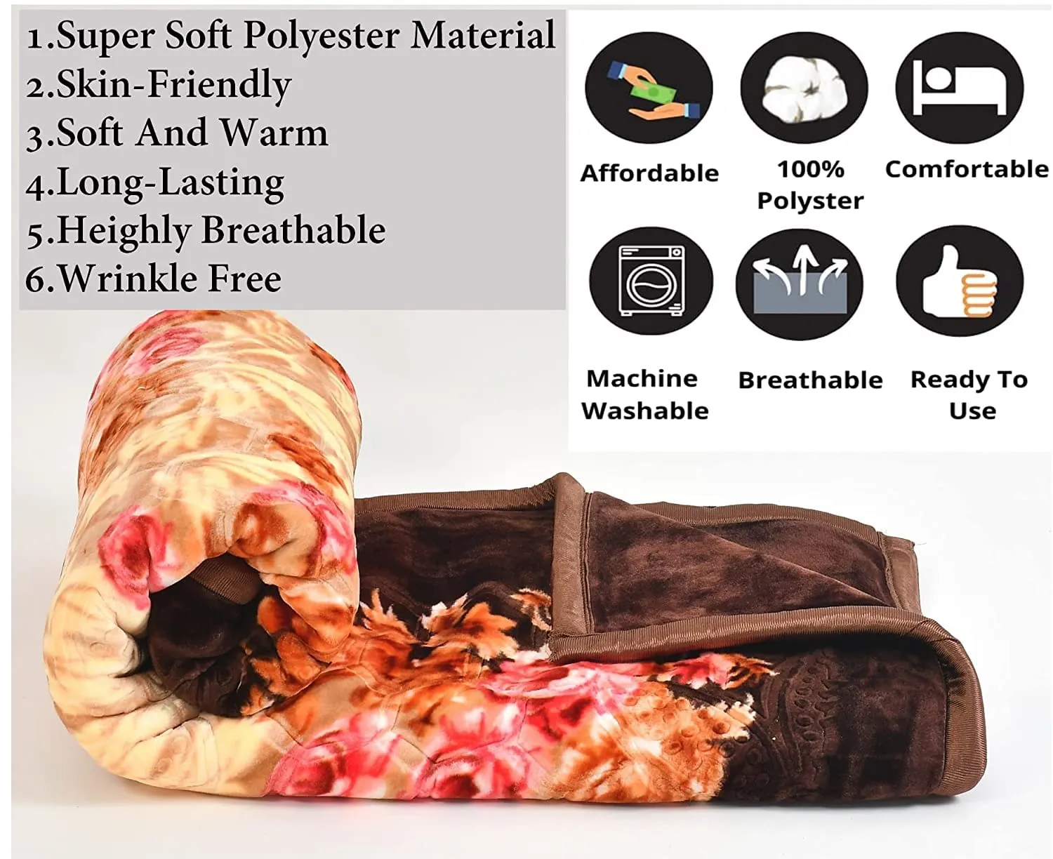 TIB The Intellect Bazaar - Mink Heavy Winter Blanket for Double Bed || Double Bed Blanket (Size 83 x 92 Inch 2.5 Kg) Brown