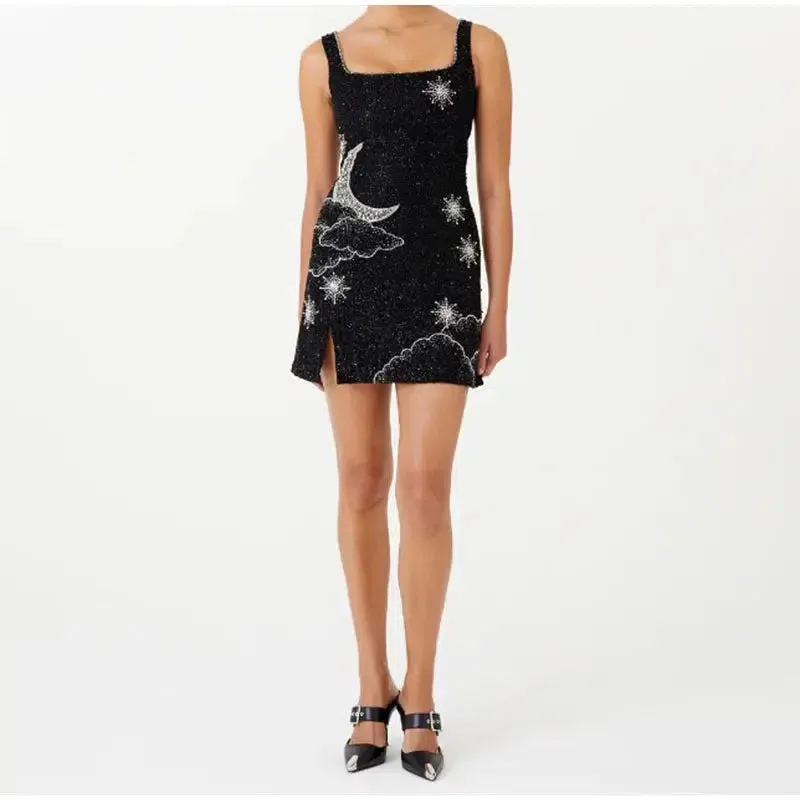 Torri – Celestial sequin motif – Strappy mini dress