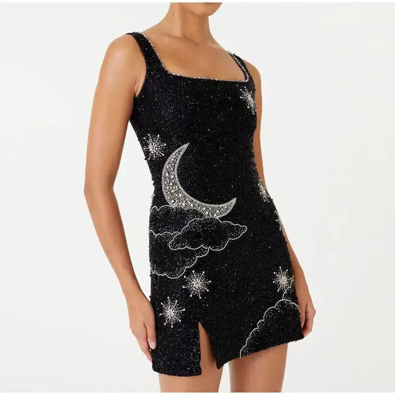 Torri – Celestial sequin motif – Strappy mini dress