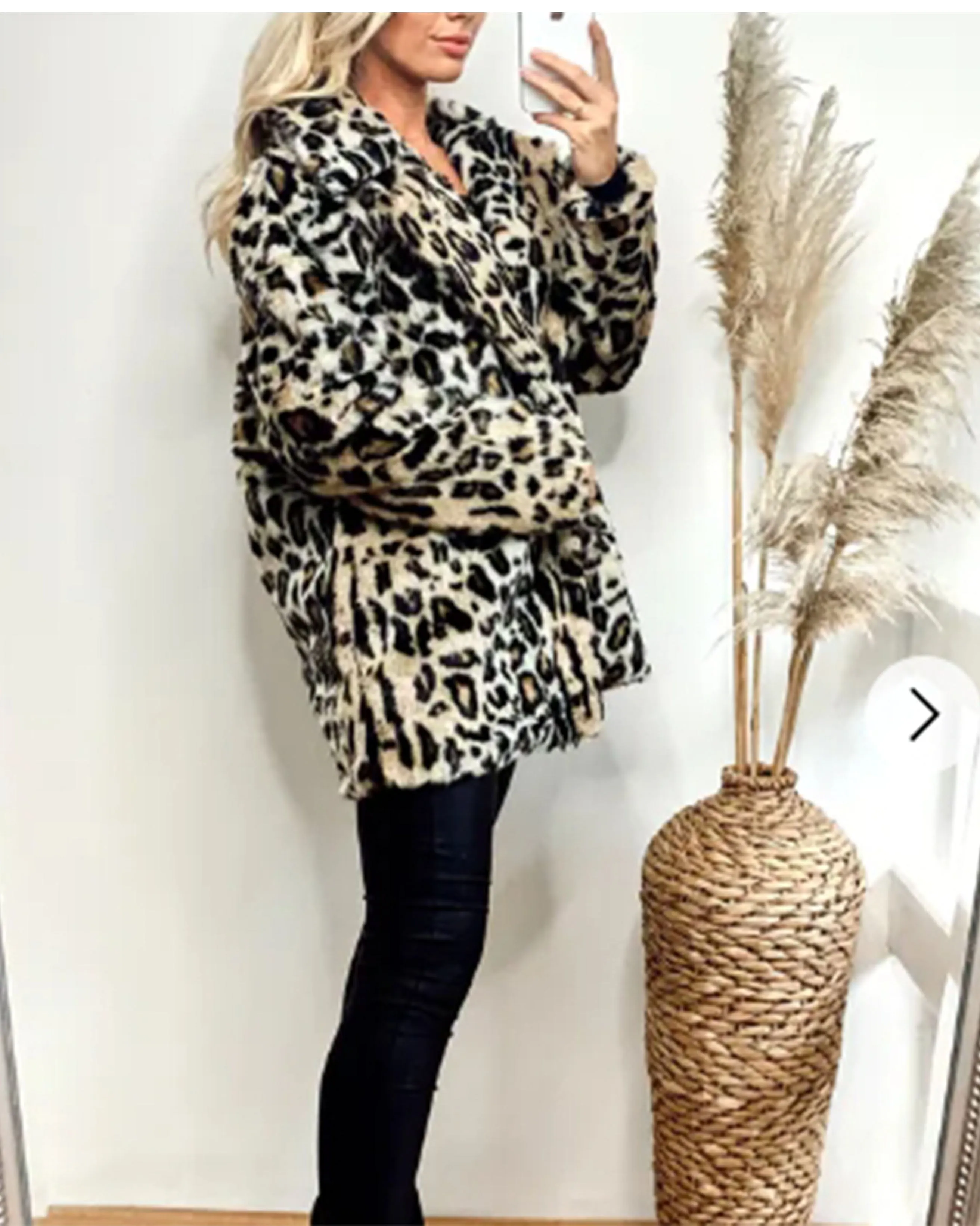 Trendy Leopard print faux fur oversized coat