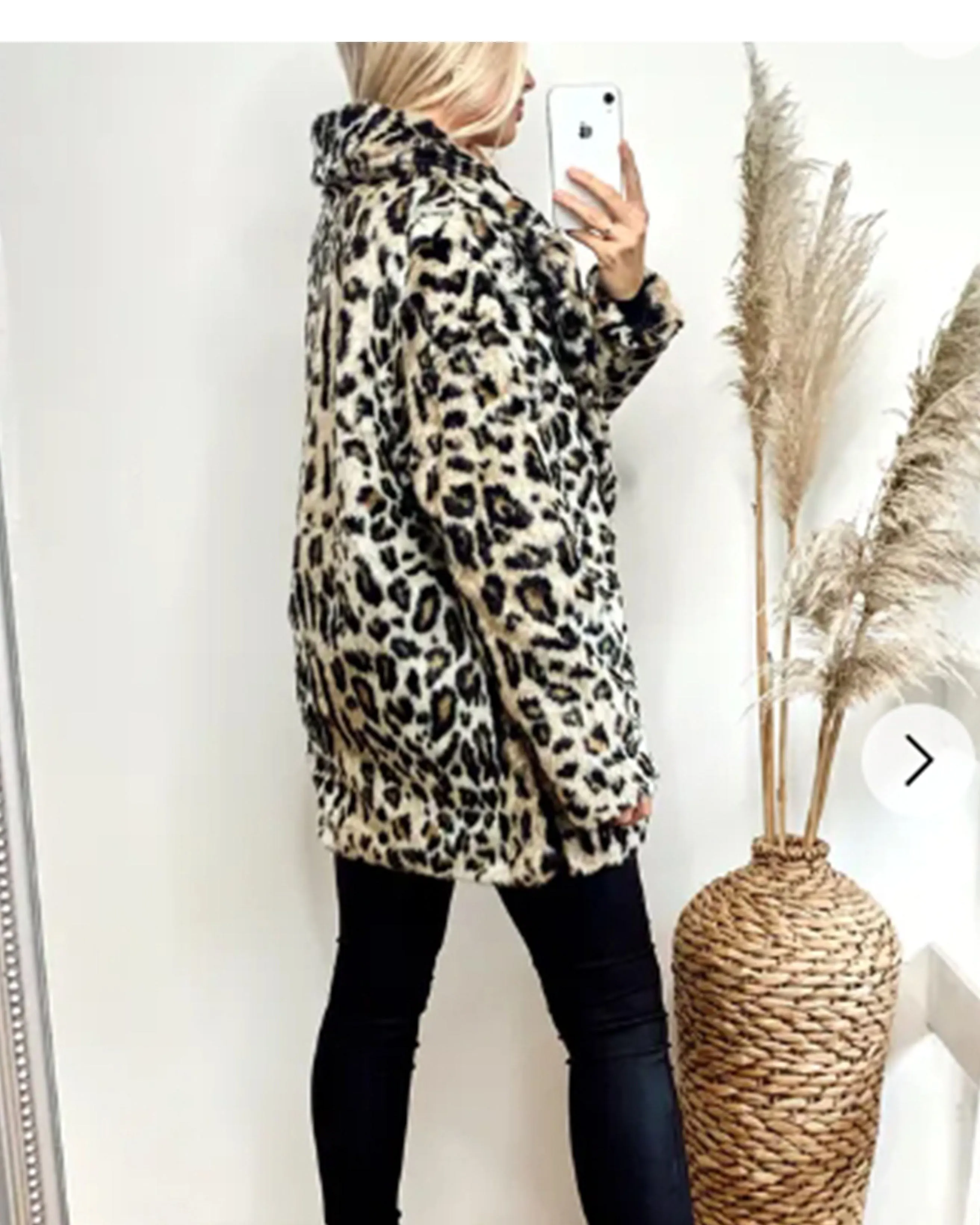 Trendy Leopard print faux fur oversized coat