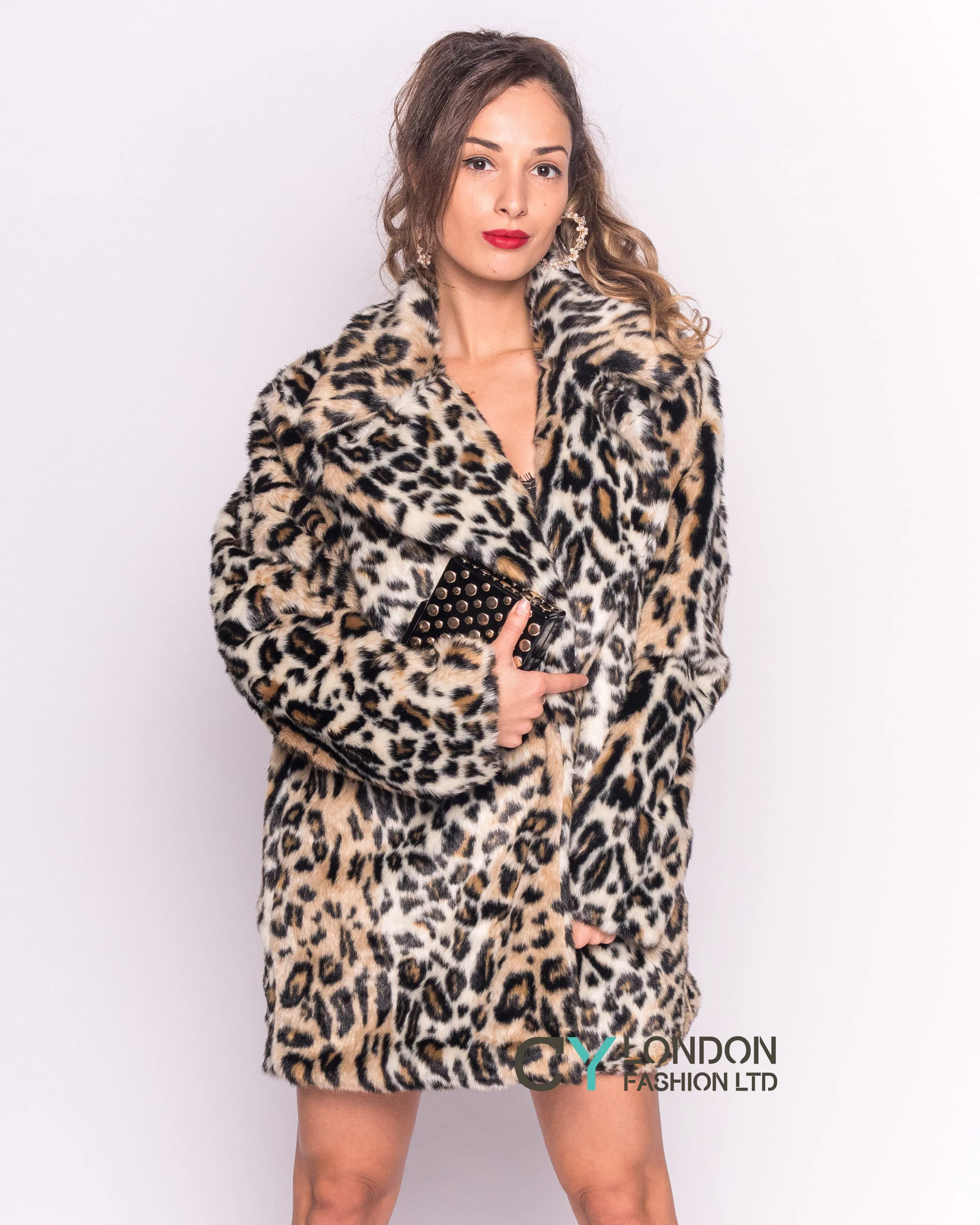 Trendy Leopard print faux fur oversized coat