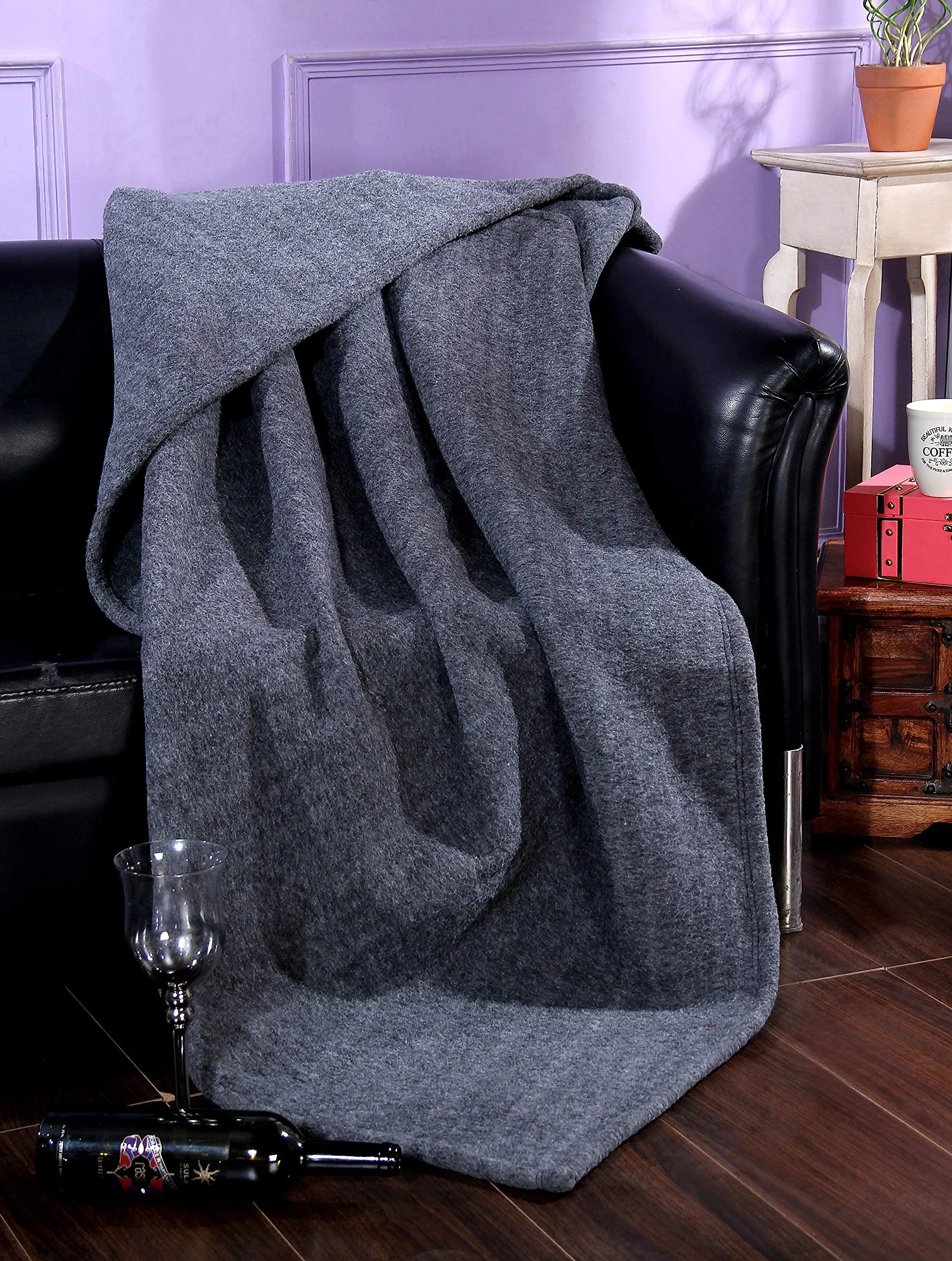 VAS COLLECTIONS® Woolen Fleece Blanket | Natural, Warm & Cozy for Camping, Travelling, Bed, Sofa | Single 152x220 cm, Grey