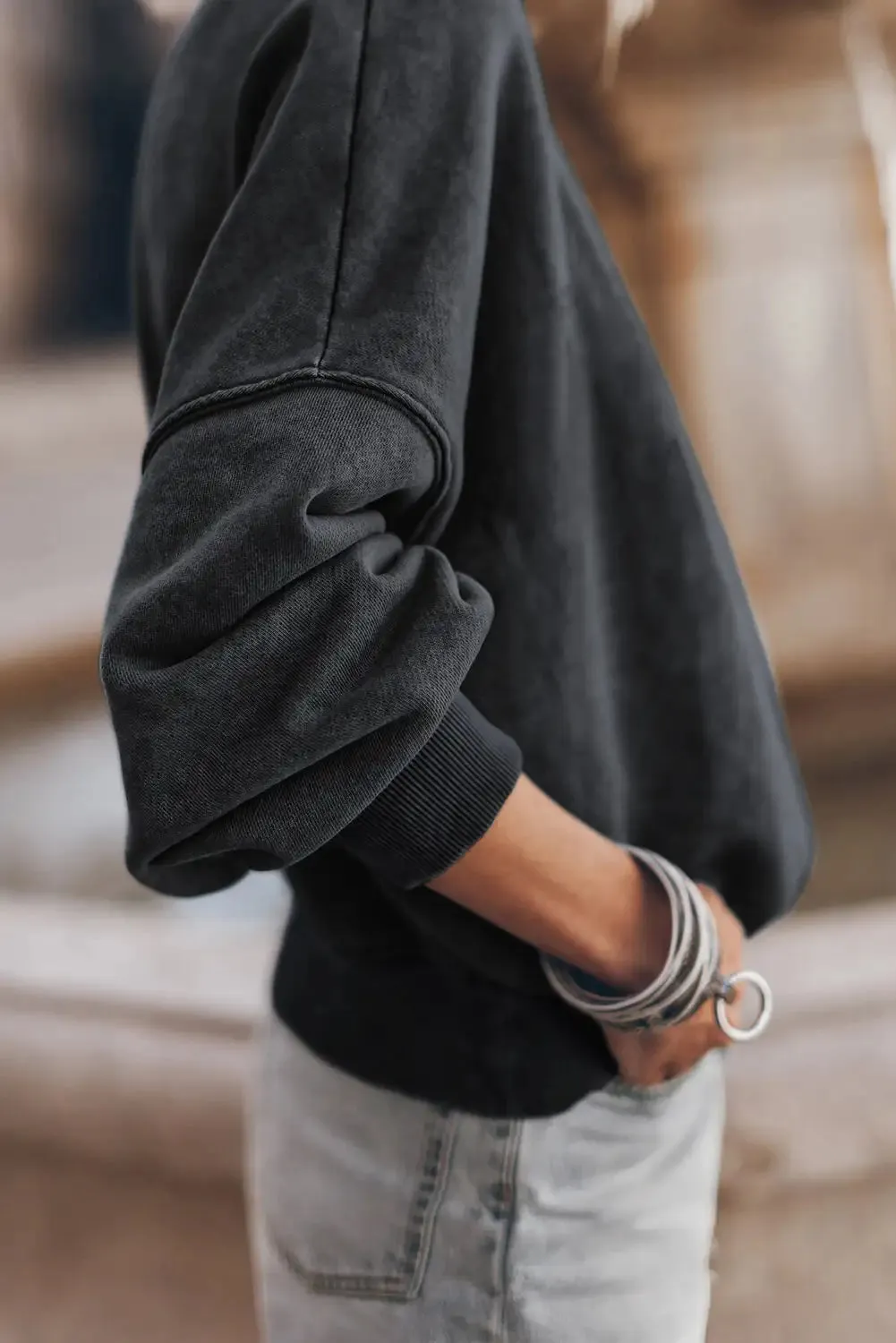 Vintage Black Drop Shoulder Sweatshirt