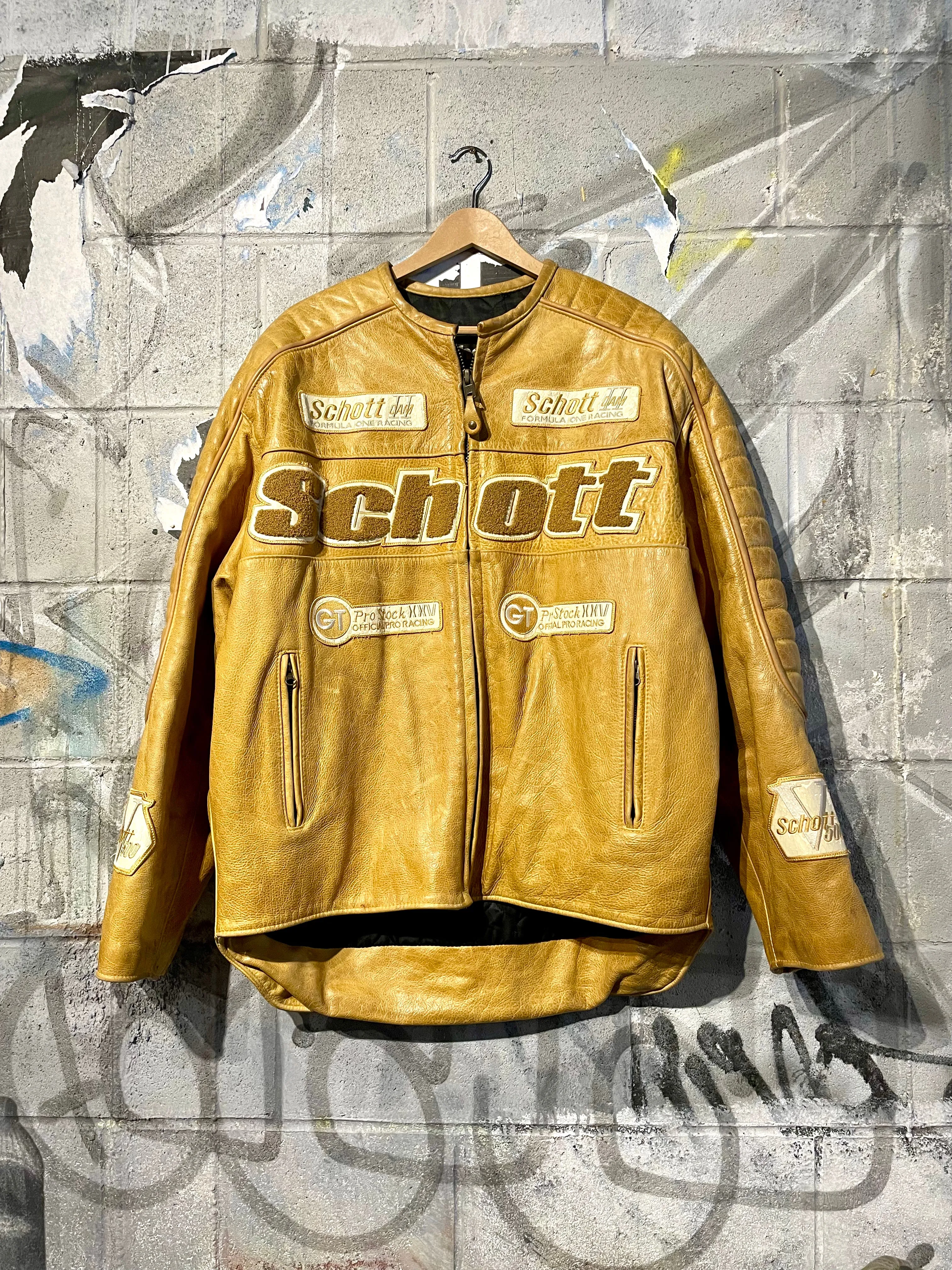 Vintage Schott Formula 1 Tan Leather Jacket