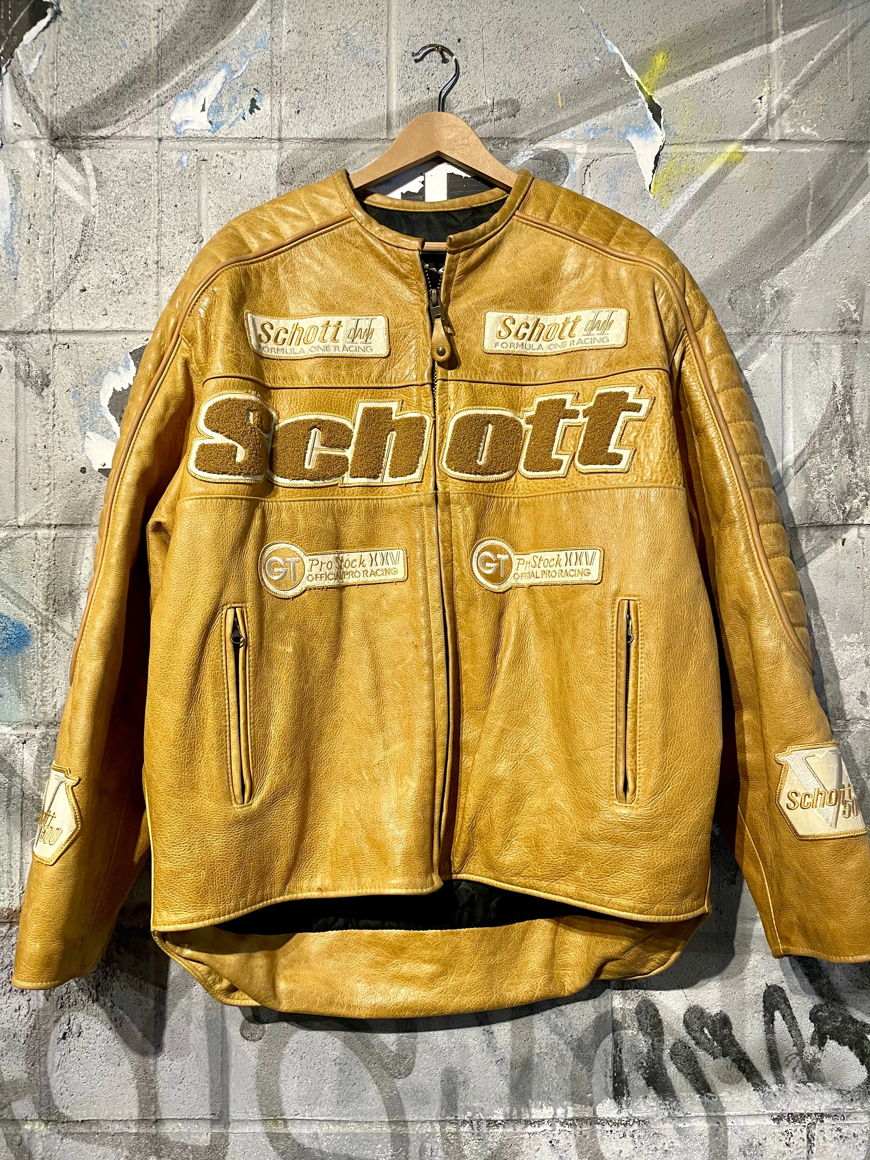 Vintage Schott Formula 1 Tan Leather Jacket