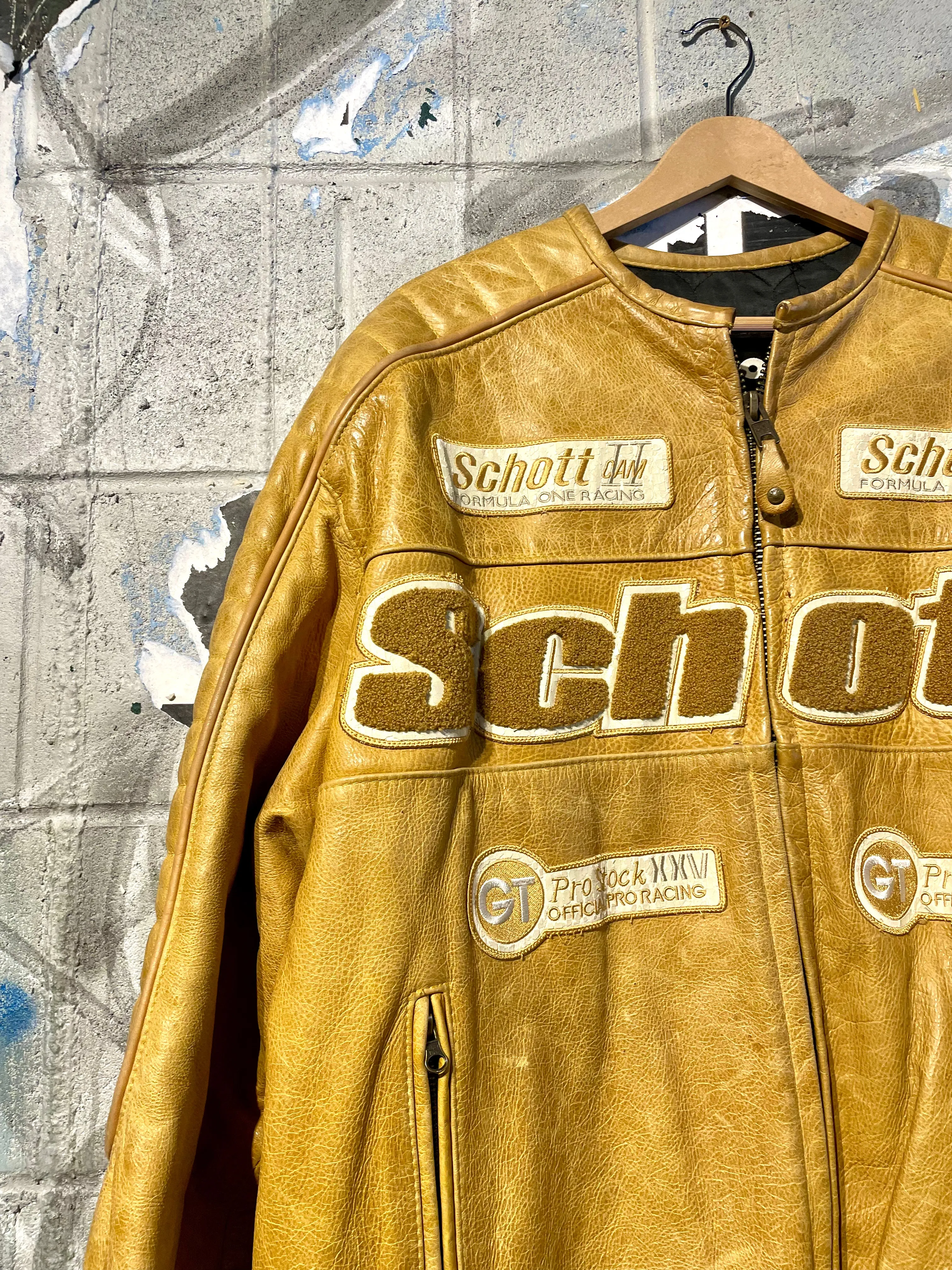 Vintage Schott Formula 1 Tan Leather Jacket