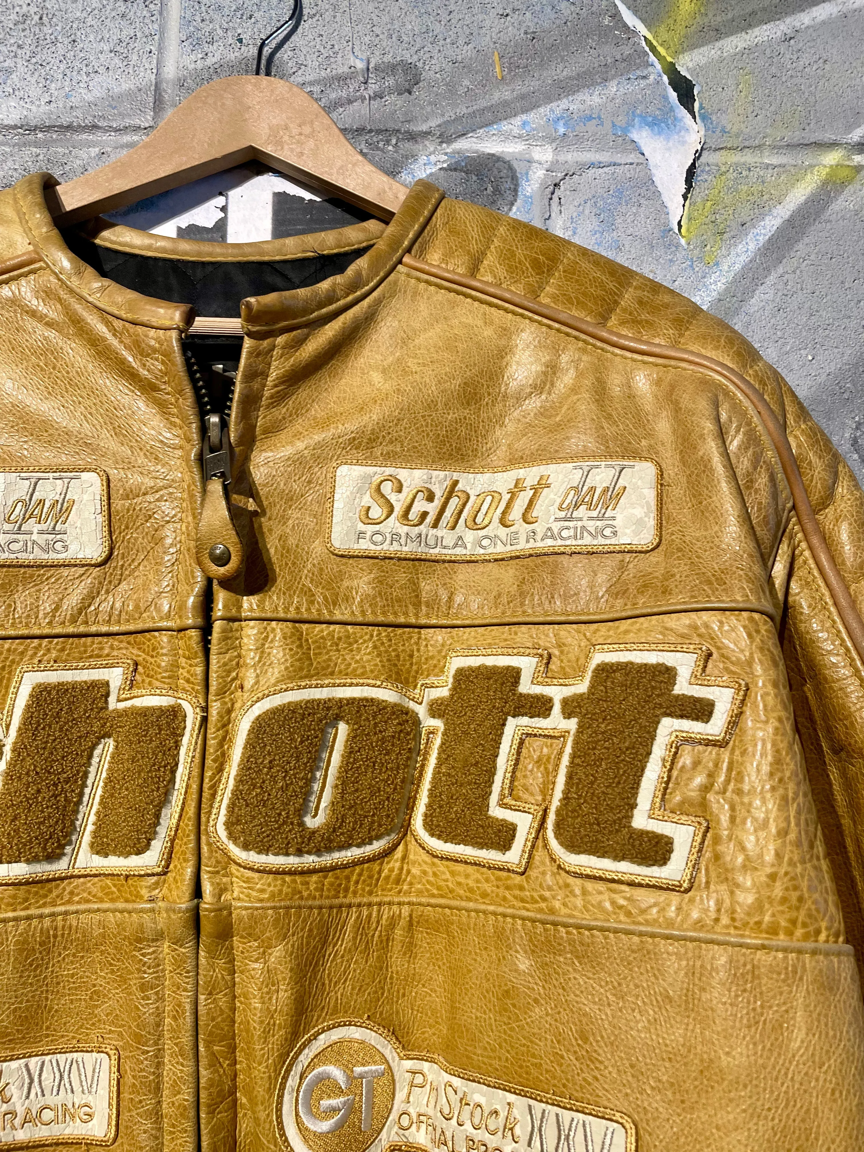 Vintage Schott Formula 1 Tan Leather Jacket