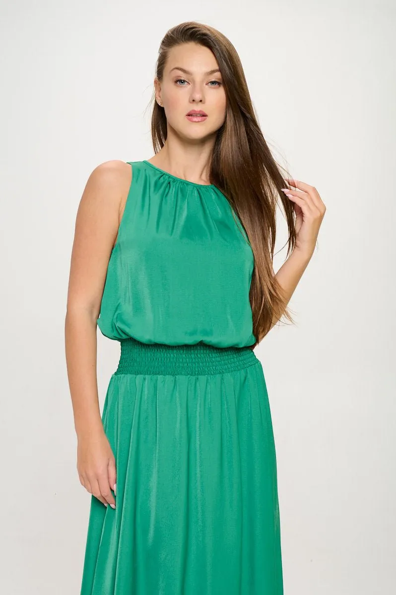 Viviana Smocked-Waist Satin Dress