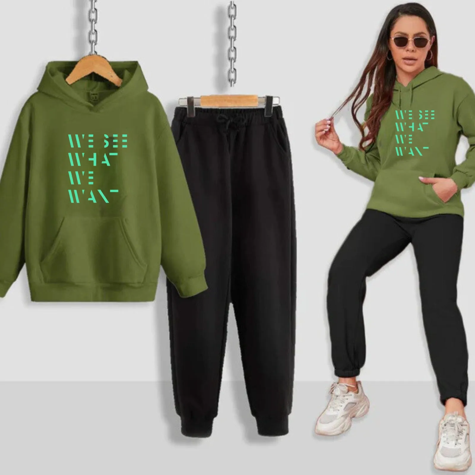 We See What We Want Printed Women Hoodie Set