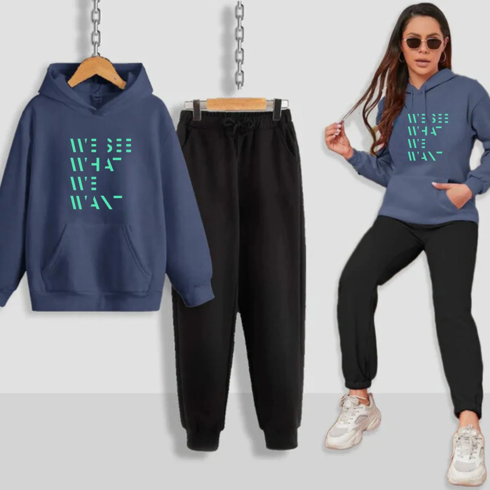 We See What We Want Printed Women Hoodie Set