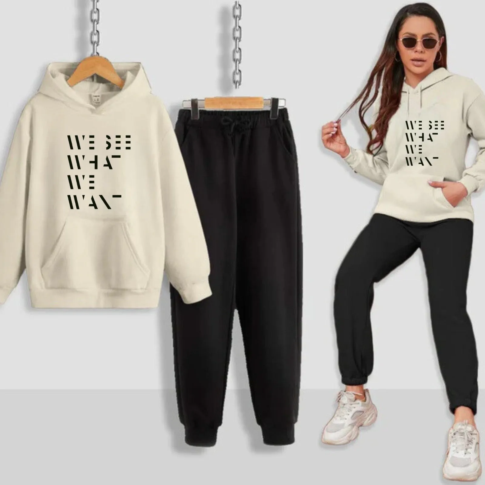 We See What We Want Printed Women Hoodie Set