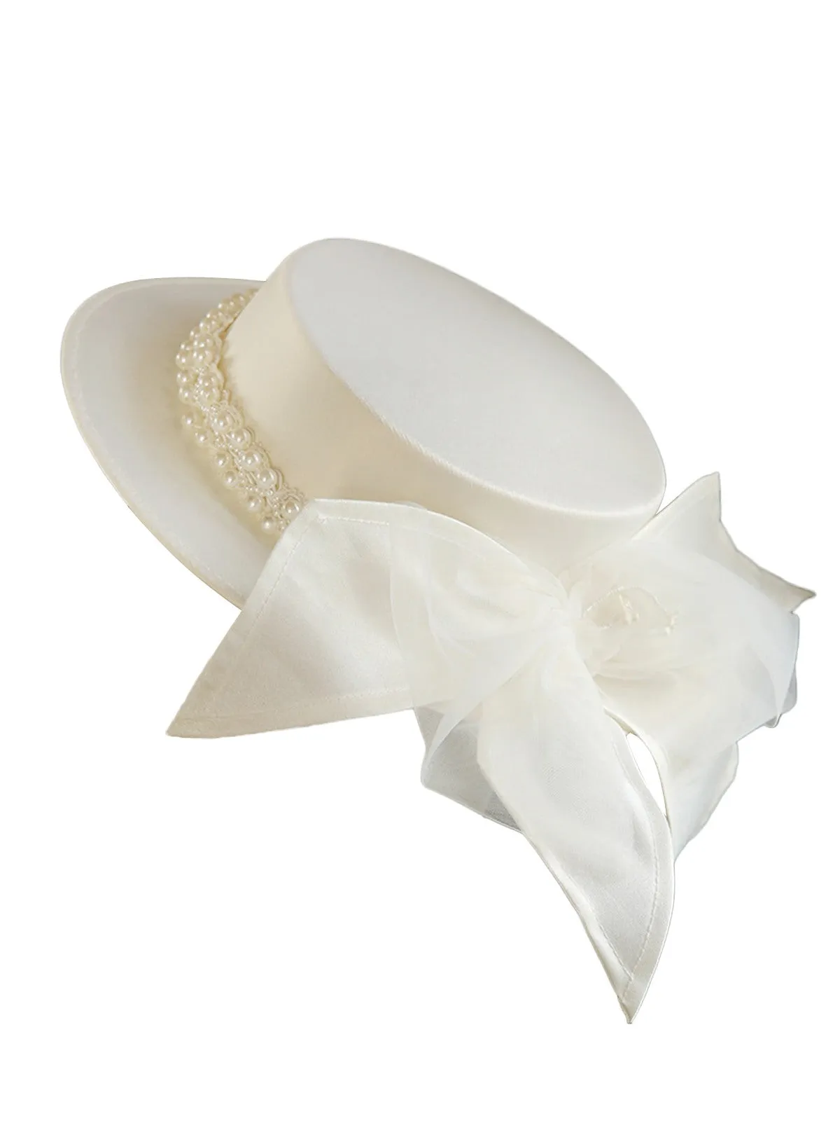 White Retro Pearl Bow Knot Hat