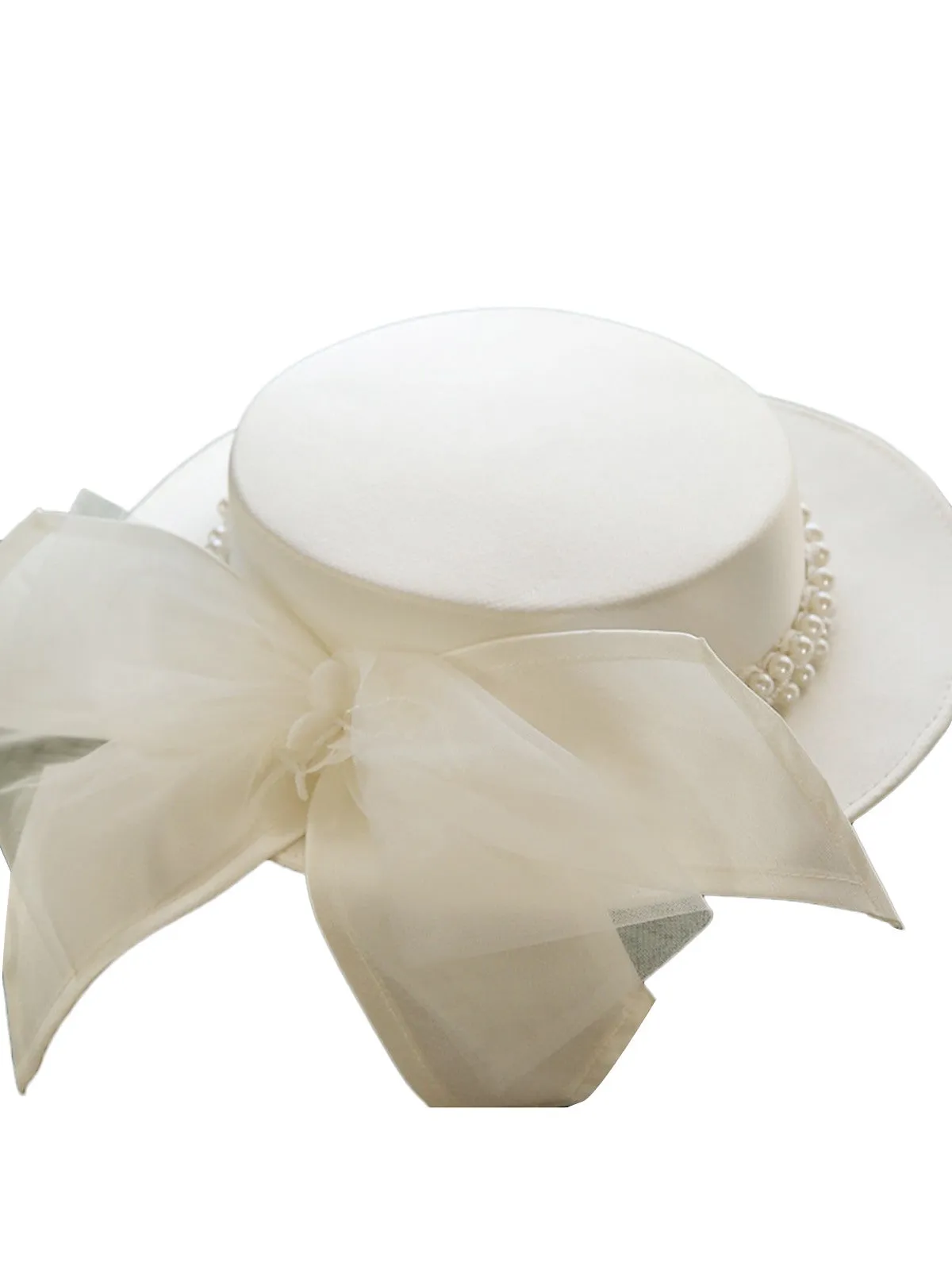 White Retro Pearl Bow Knot Hat