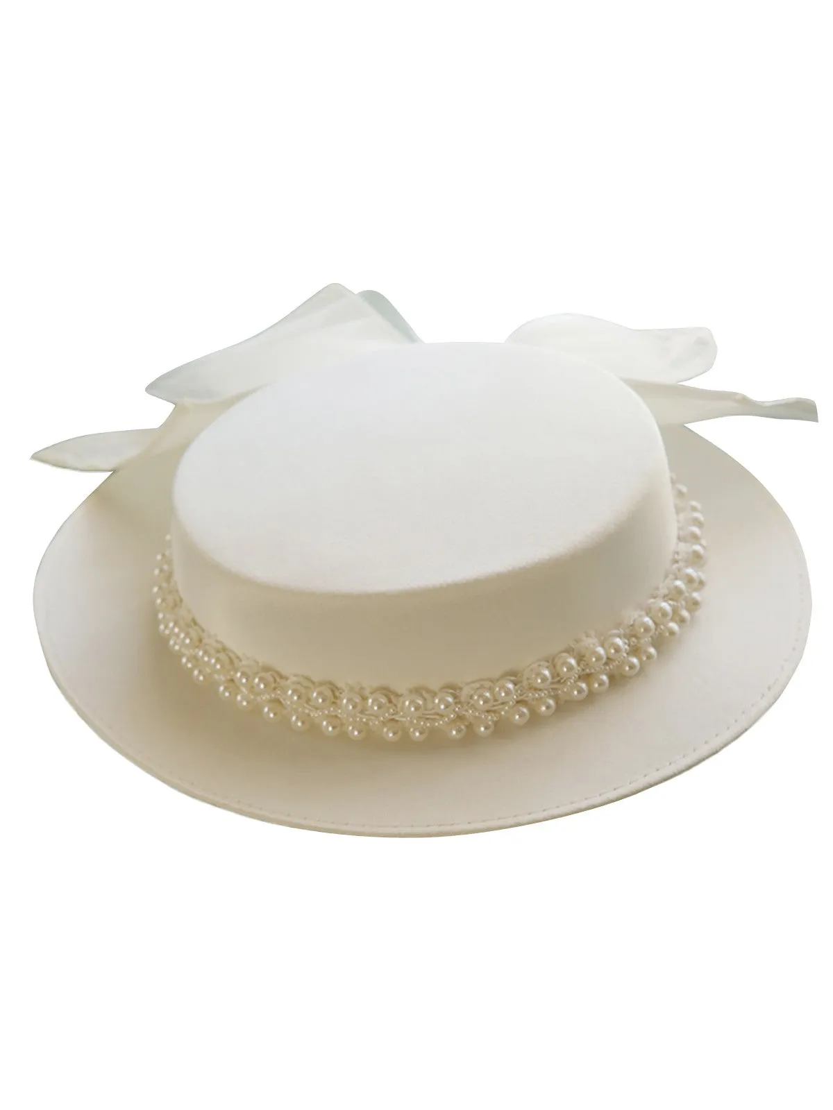 White Retro Pearl Bow Knot Hat