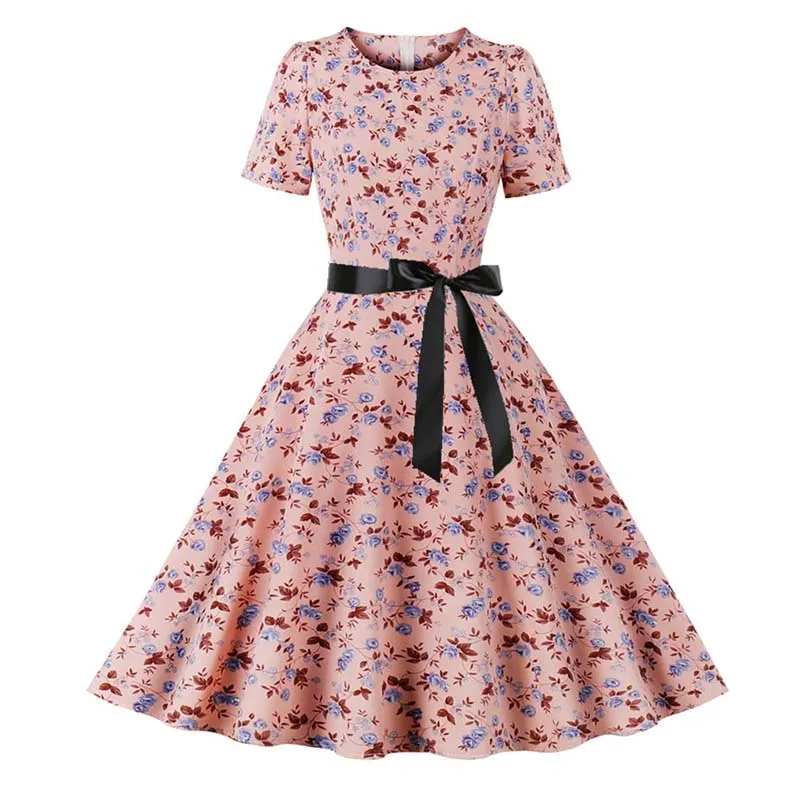 Women Short Sleeve Elegant Floral Printed Summer Dress - WD8011