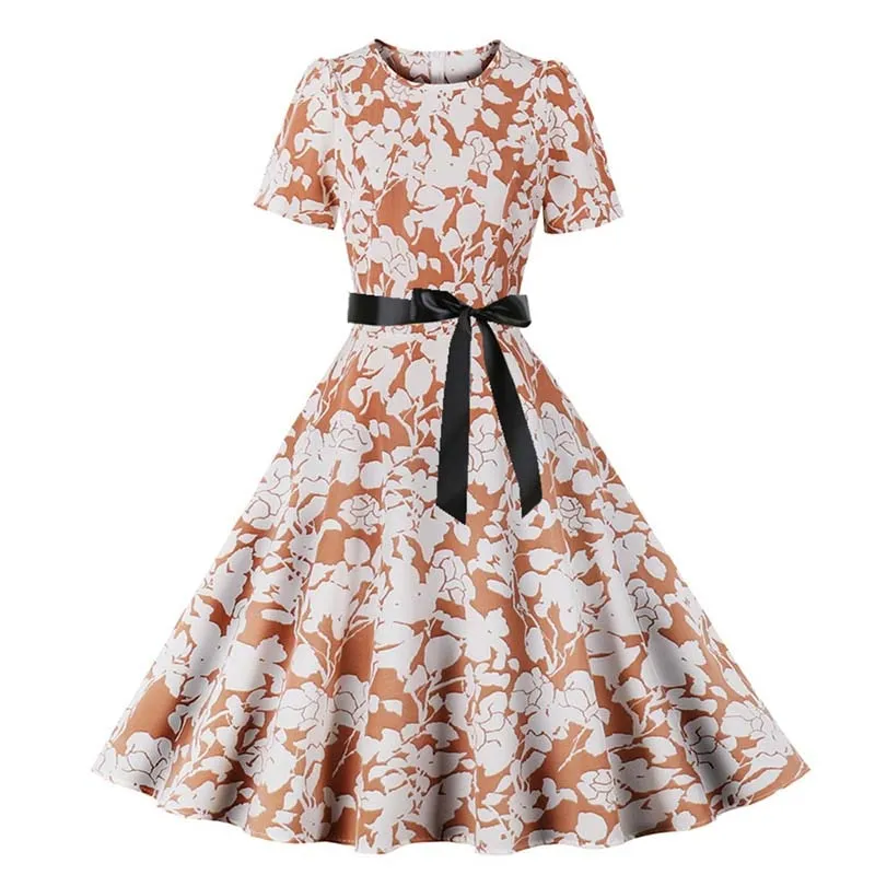 Women Short Sleeve Elegant Floral Printed Summer Dress - WD8011