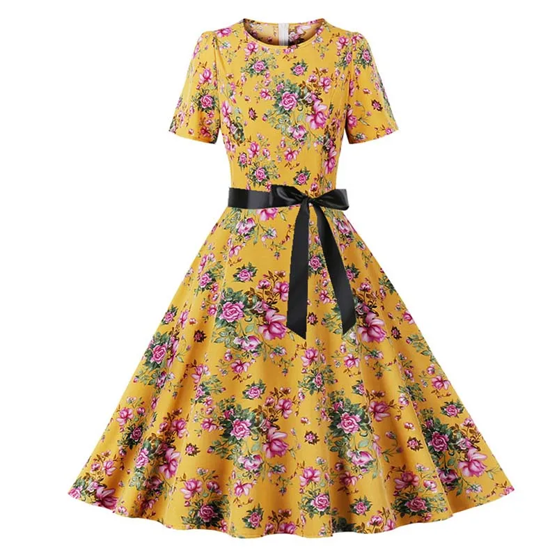 Women Short Sleeve Elegant Floral Printed Summer Dress - WD8011