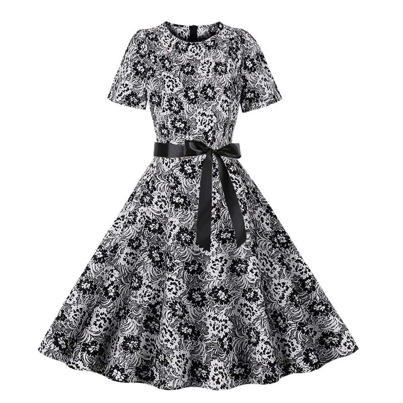 Women Short Sleeve Elegant Floral Printed Summer Dress - WD8011