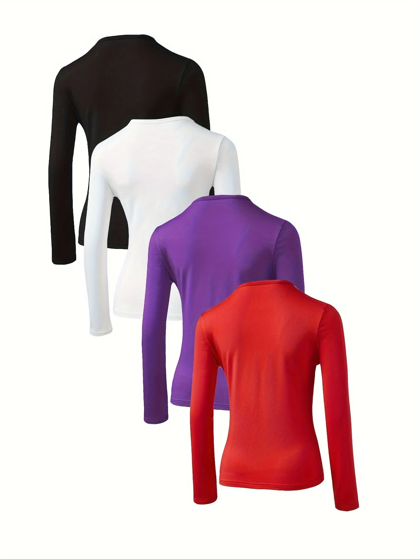 Women's 4pcs Fleece-Lined Thermal Underwear Set - Solid Color, Long Sleeve Crew Neck Tops for Cozy Winter Warmth