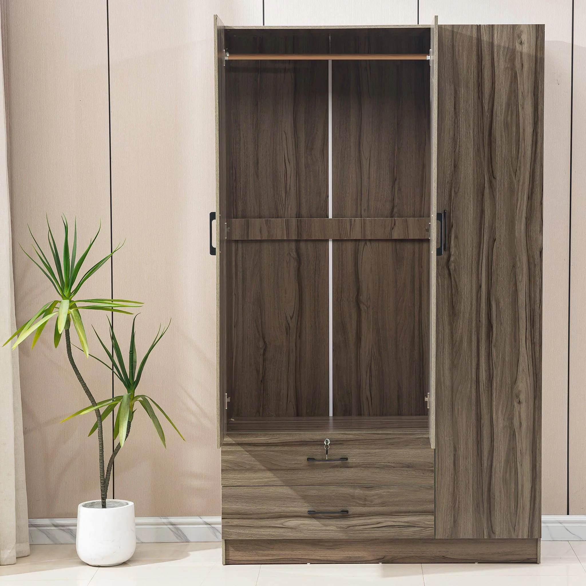 Wood Wardrobe with Mirror-WD-201