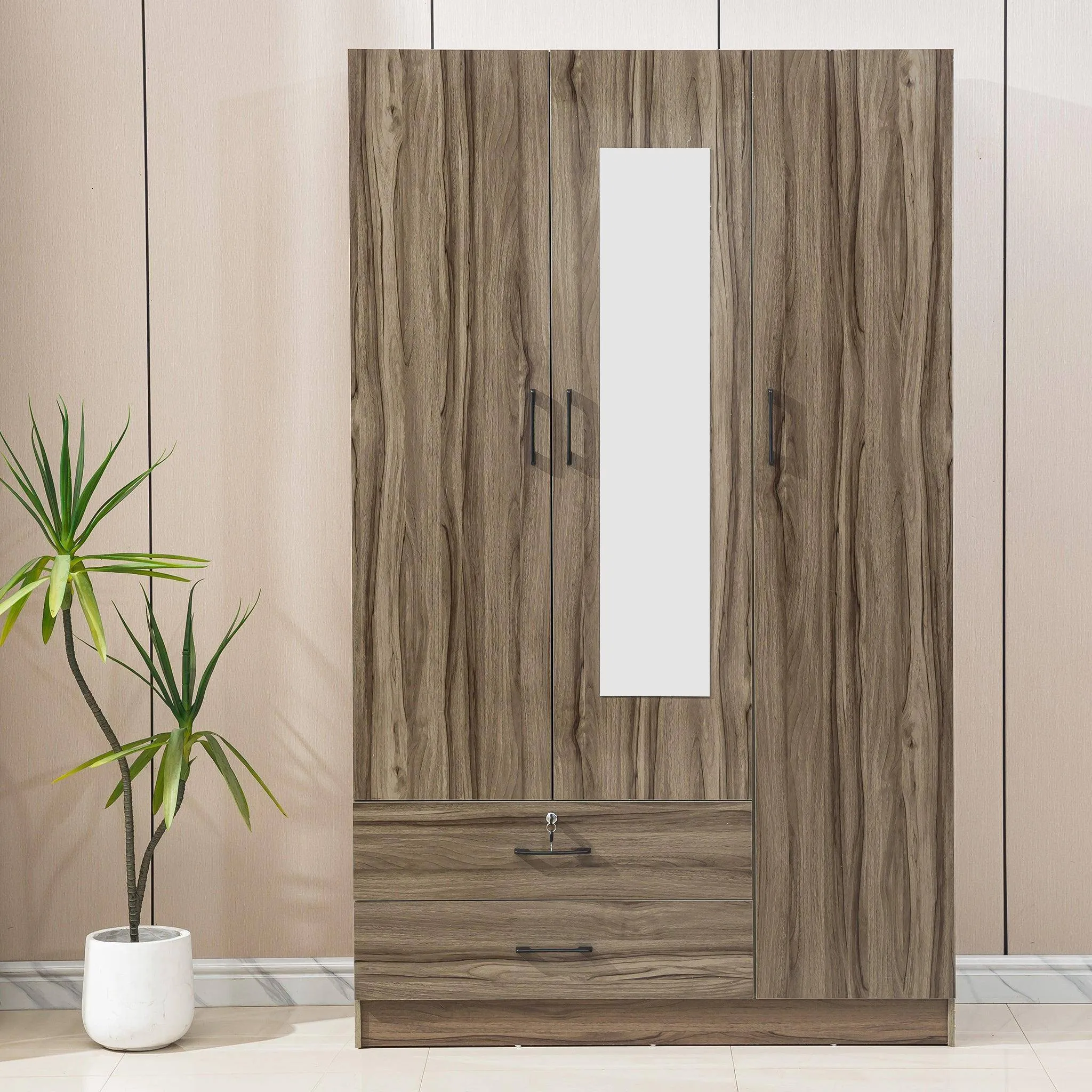 Wood Wardrobe with Mirror-WD-201