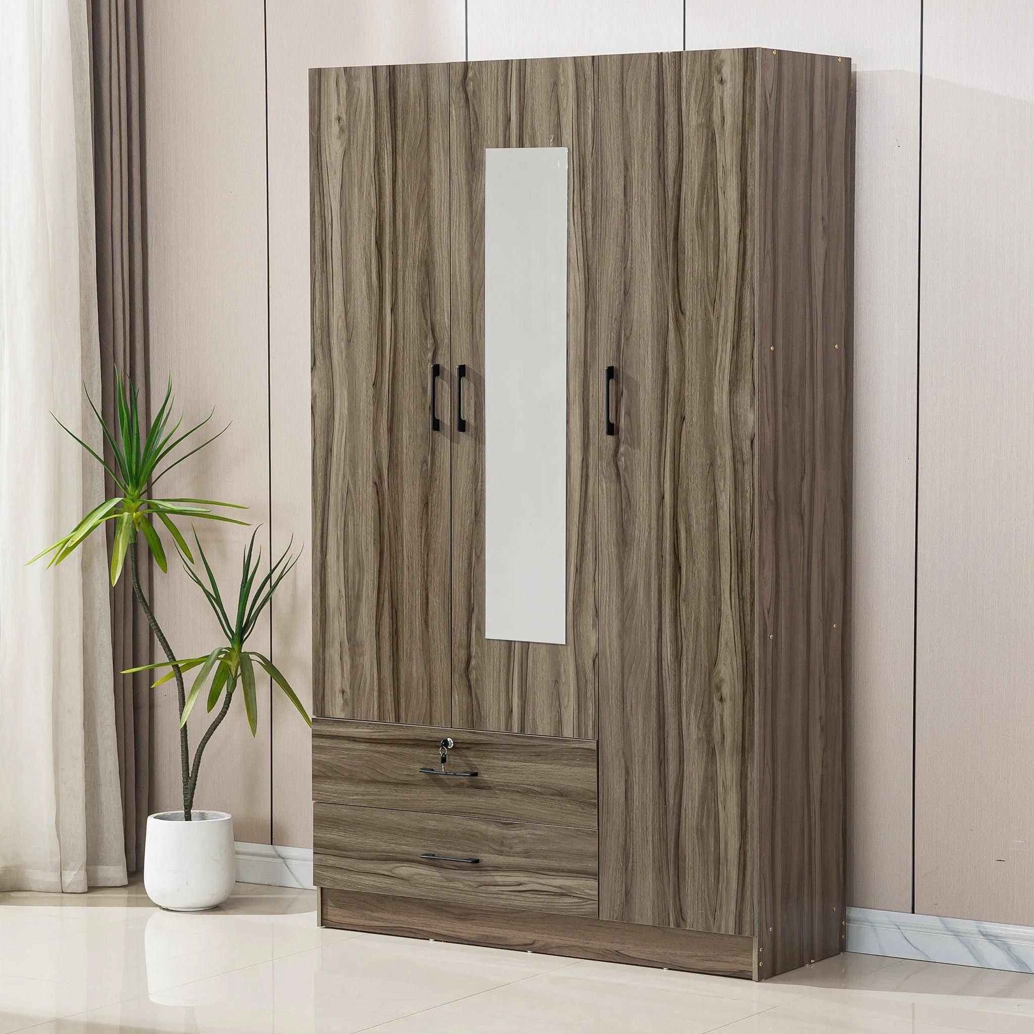 Wood Wardrobe with Mirror-WD-201